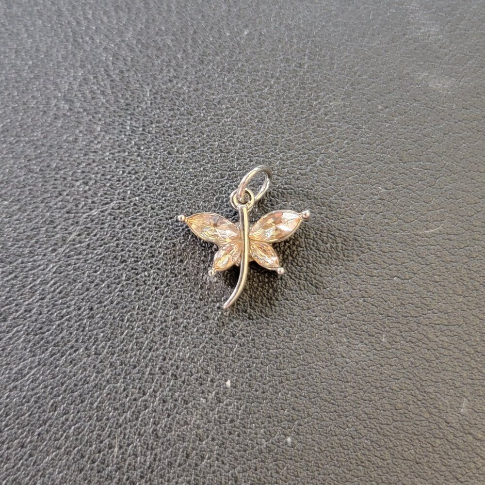 Dragonfly 18" Stainless Silver Necklace Clear Amber